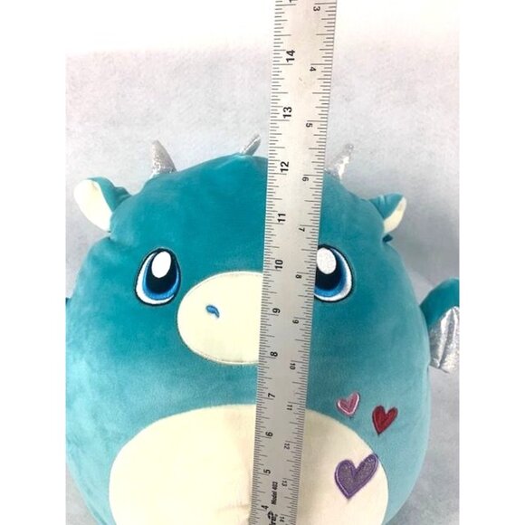 SquishMallows Tatiana The Teal Dragon 12" Plush Pillow with Hearts - Picture 6 of 9
